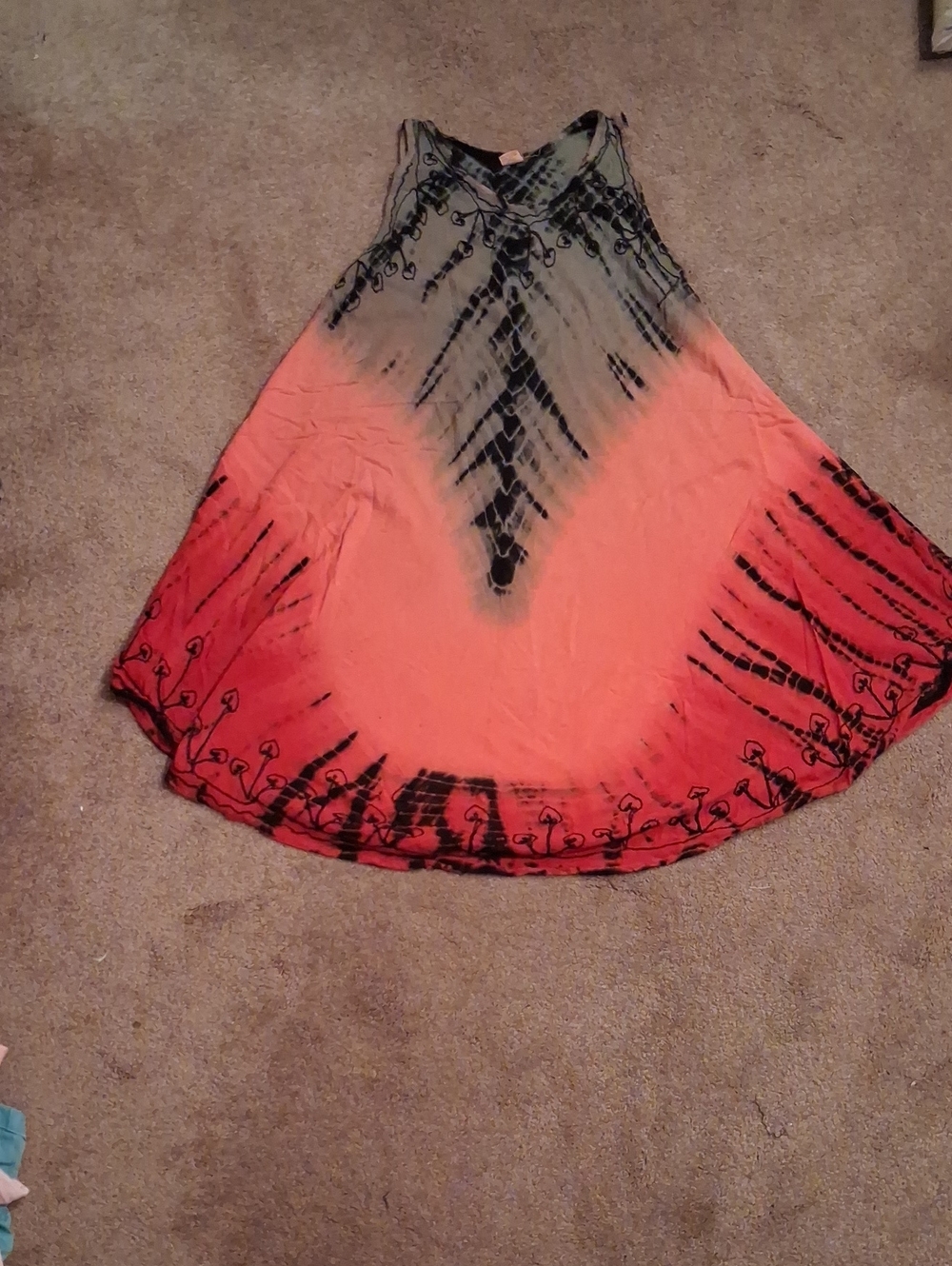 Sleeveless Tie-Dye Coral and Teal Swing Dress